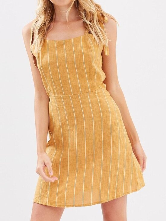 Faithfull the Brand Dresses & Skirts - Faithfull The Brand Striped Mini Dress Nautical 100% Linen Yellow Women's M (6)